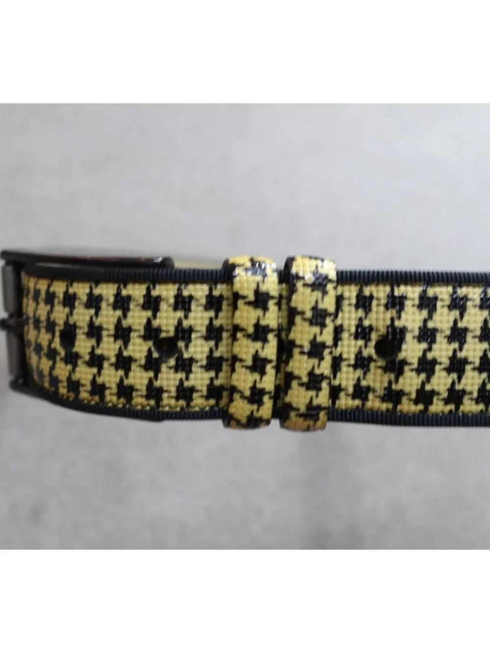 Mezlan Belt Beige Leather 38 Dress Houndstooth Made in Spain
